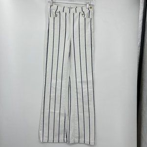 FRAME Hauser White/Blue Stripe Flare Pants